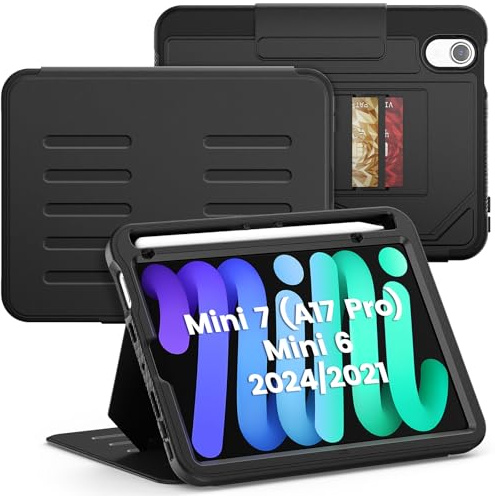 SEYMAC Schutzhülle für iPad mini 7 (A17 Pro)/Mini 6 8,3 Zoll 2024/2021, iPad mini 7. / 6. Generation, Starke magnetische Abdeckung mit automatischer Sleep/Wake-Funktion, Stifthalter, Verstellbarer