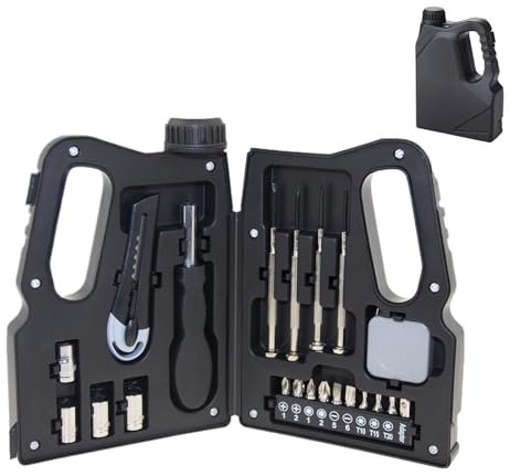 Basic Repair Tool Set, Hardware Kit with Oil Pot Shape Design, Home Tool Kit with Screwdriver, With Head, Handle, and Tape Measure for Car Enthusiasts, 6.81x4.84x1.73 inches