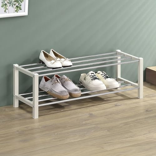 IDIMEX Schuhregal Dublin mit 2 Ablagen in beige - Robustes Metallregal mit edel verchromter Schuhablage. Flurmöbel Schuhaufbewahrung, Organizer für den Flur