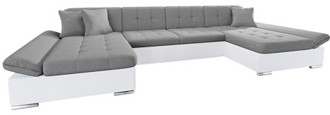 Mirjan24 Ecksofa Alia mit Regulierbare Armlehnen, 2 Bettkasten und Schlaffunktion, U-Form Eckcouch vom Hersteller, Sofa Couch Wohnlandschaft (Soft 017 + Soul 17)