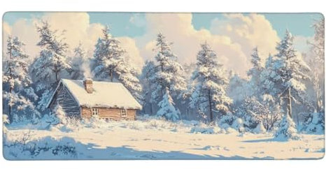 Tapis de Souris XXL Gaming 1200 x 600 x 3 mm Scène de Neige Grand Mouse Pad Avec Base en Caoutchouc Antidérapant, Imperméable et Antitache Surface en Tissu Bords Cousus pour PC Souris et Clavier F9509