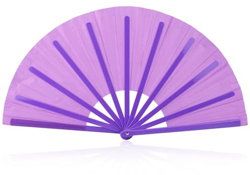 BOXOB Large Foldable Hand Fan, Plastic Fabric Rave Folding Held Handheld Fan Manual Portable for Line Dancing Wedding Party Decoration Performance Supplies (Purple)