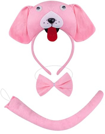 UxicRuya Tier Stirnband Und Schleife, Haarreif, Kostüm Accessoires Zum Verkleiden, Rosa
