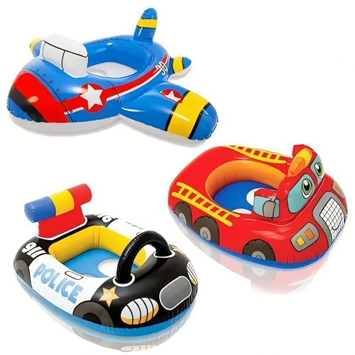 SGM Inflatable Swimming Ring for Kids – Summer Pool Float (Random Design: Jet Plane, Police Car, Fire Truck) (1)