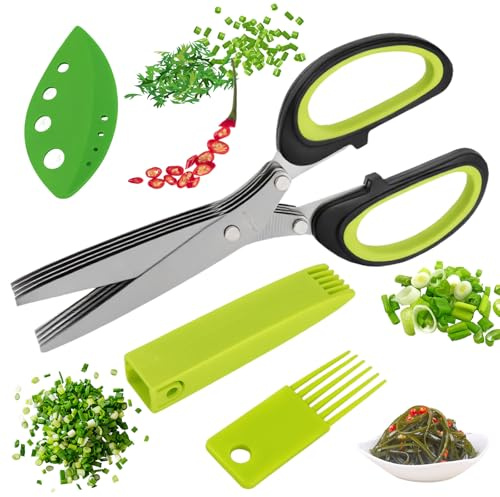 Arvoni 4 Pièces Ciseaux Herbes Aromatiques 5 Couches Ensemble, avec Housse de Ciseaux, Peigne de Nettoyage, Effeuilleuse à Herbes, Cuisine Pour Ciboulette, Persil, Fines Herbes