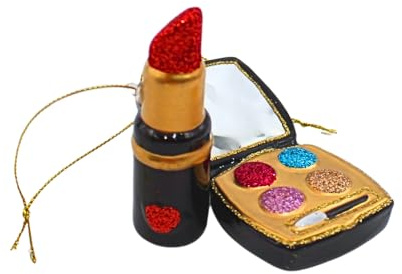 Dekohelden24 Lauschaer Lauscha Christmas Tree Decorations Set of 2 Glass Baubles Christmas Tree Baubles Glass Ornament Make Up Lipstick Colourful L x W x H 4 x 1 x 12 cm