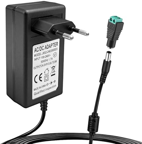 yivom Fuente Alimentacion 24V 3A 72W AC/DC, Adaptador de Corriente 100–240V con Conector 5,5×2,5 mm para Tiras LED, CCTV, Routers, Difusores y Electrónica-Adaptador Universal