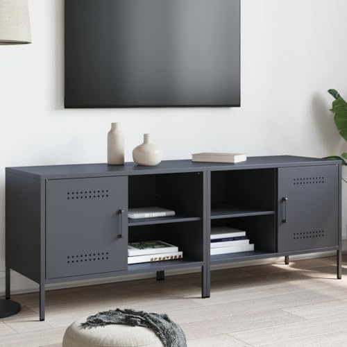 HETFTJN TV-Schrank 2er Set Anthrazit 68x39x50,5 cm aus Stahl Industrie-Style Lowboard mit Tür und offenen Fächern robuster Fernsehtisch für Living Room oder Schlafzimmer