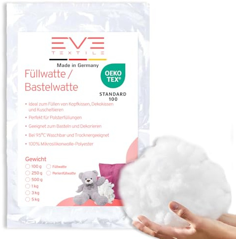 EVE Textile® 2 kg Füllmaterial Hochbauschendes Polstervlies für Kissen Oeko-TEX 100, Quilten & Nähen Weiche Füllwatte für Kissenfüllung, Decken & Polsterarbeiten, Nähen & Basteln