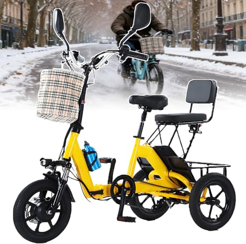smafoseedding Nuovo Triciclo Elettrico per Adulti del 2025 - E-Bike Pieghevole A 3 Ruote con Display LCD, Carico di 180 kg E Autonomia di 45 Km, 3 modalità di Guida, Clacson, Luce A LED Yellow