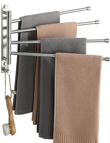 MOOCHE Handtuchhalter mit 4 Ausfahrbarer Arm 37.5CM Gebürstet 304 Edelstahl | SUS304 Edelstahl Handtuchhalter mit 180° Schwenkbar Handtuchstange Wandmontage für Küche, WC, Garderobe und Bad