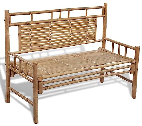 Hoopleep Banc de jardin en bambou robuste avec dossier, résistant aux intempéries et imperméable, pour jardin, terrasse, balcon, aspect bois naturel 120 cm