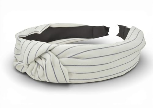 styleBREAKER Damen Haarreif Streifen Twist Knoten, Weiß-Blau | 5,5 cm extra breite Auflagefläche. 100% Polyester-Bezug, flexibel anpassbar für 54-58 cm Kopfumfang, drückt nicht.