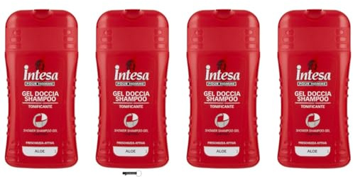 Intesa Pour Homme - 4 gel doccia shampoo con aloe, tonificante, freschezza attiva, 250 ml, + portachiavi Italy Shop Service in omaggio