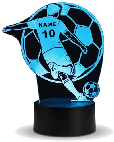 Personalisierte Fußball Lampe mit Name & Nummer - LED Nachtlicht | Geschenk für Fußballer, dimmbar, Farbwechsel, Fernbedienung, 16 Farben, USB & Batterie, in Deutschland graviert
