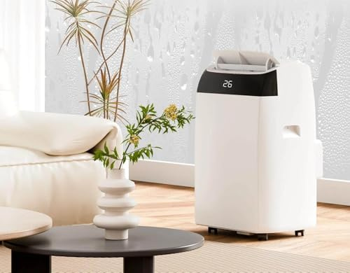 Portable Air Conditioner 10000 BTU, 5-in-1 Air Conditioning Unit Cools, Dehumidifies & Fans, Energy Saving Mobile AC with 24H Timer, Sleep Mode, Window Kit for Rooms up to 500 Sq Ft, White Cover
