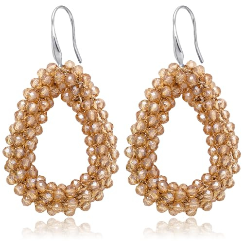 Boho Ohrringe Hängend für Damen, Ohrringe Silber Boho Tropfen Perlen Statement Sommer, Große Ohrhänger Handgefertigte Schmuck für Damen