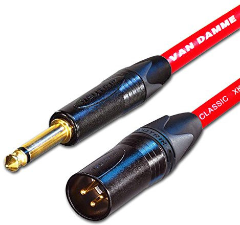 Van Damme & Neutrik 1/4-Inch Mono Jack To Male XLR Guitar To Balanced Input Cable, Red, 15 m