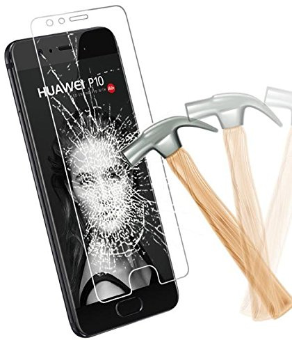 Cophone® Hartglas für Huawei P10, Displayschutzfolie Premium stoßfest und bruchfest, schützt vor Fingerabdrücken, abgerundete Kanten, Härtegrad max. 9H, 2,5D, 2 Stück