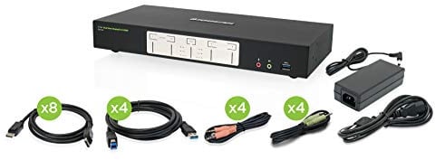 IOGEAR 4-Port Dual View DisplayPort KVMP Switch - 4K 60Hz - 2 DisplayPort In Pro Channel - 2-Port USB 3.1 Hub 5Gbps - Keyboard Mouse Input - 7.1 HD Audio - Front Panel Selector - TAA Mac/Win - GCS1944