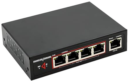 PoE Extender Switch with Gigabit Speeds | 48V 60W PoE++ (802.3bt) Input, 4 PoE Outputs, IEEE 802.3af/at/bt, 6KV Surge Protection, No External Power Required
