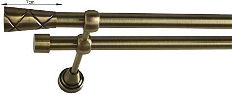 Sento 19/19mm Metall Gardinenstange Vorhangstange 2-läufig Messing Antik Classic Nel 280 cm