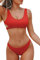 CUPSHE Damen Bikini Set U Ausschnitt Rückenfrei Bandeau Bikini Gerippte Bademode Cut-Out Zweiteiliger Badeanzug Rot L