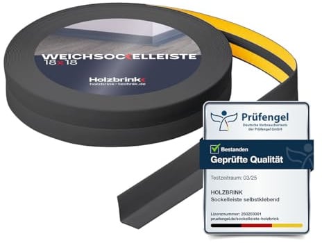 HOLZBRINK Weichsockelleiste selbstklebend PVC Dunkelgrau 18x18mm, 15 m | Küchenabschlussleiste Arbeitsplatte, Fensterleiste selbstklebend | Fensterabdichtung