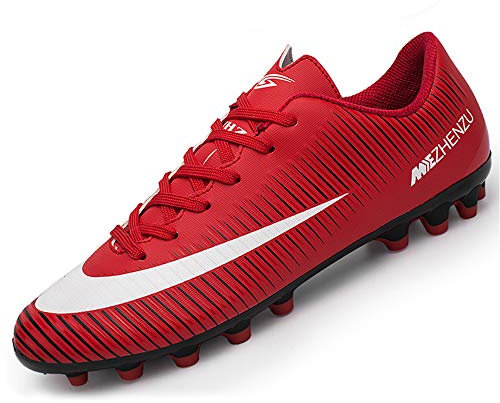 BOTEMAN Mens Football Shoes Breathable Boys Girls Soccer Trainers Cleats Professional Football Boots Unisex Red