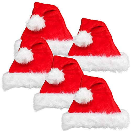 Ciffre 5er Set WEIHNACHTSMÜTZE NIKOLAUSMÜTZE PLÜSCH DICKER FELLRAND für alle KOPFGRÖßEN Erwachsene und Kinder