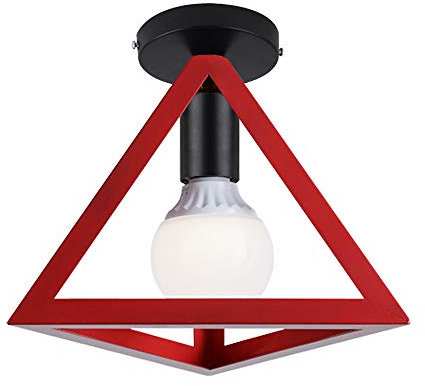 iDEGU Retro Deckenleuchte im Geometrischen Design Moderne Deckenlampe mit Dreieck Lampenschirm Vintage Lampe E27 Deckenleuchte für Schlafzimmer Wohnzimmer Flur Küche Café Restaurant, 16 cm, Rot