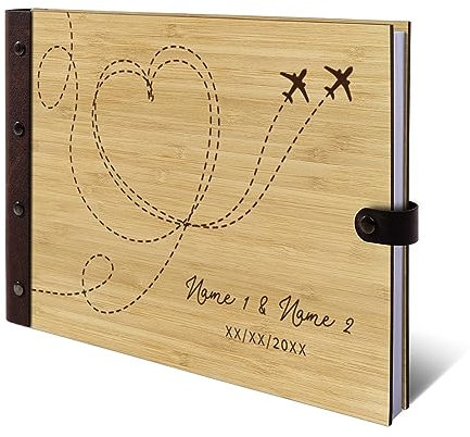 Hochzeit Gästebuch Bambus mit Leder individuelle Gravur 72 Blatt | 144 Seiten DIN A4 quer 302x215mm - Flugzeuge