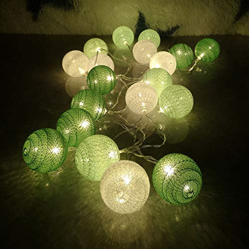 Romantic Cotton Ball String Lights, DOTBUY LED Xmas Fairy Lights Christmas Decoration Battery Operated for Indoor outdoor Holiday Party Decor Garlands (Refreshing green,1.8M/10LED)