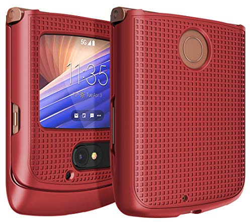 Nakedcellphone Schutzhülle für Motorola RAZR 5G Flip Phone, [Rot] Schutzhülle zum Aufstecken [Gitterstruktur] für Motorola Moto RAZR 5G Flip Phone (2020) XT2071