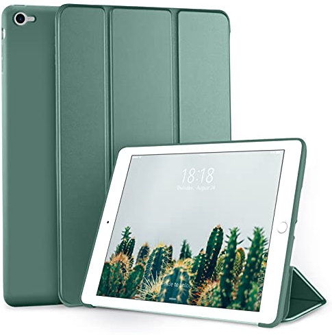 DTTO Hülle für iPad Air 2 (2014 Release), Ultradünn Leichte Stand Schutzhülle Shell mit Flexibler Weicher TPU-Rückseite für Apple iPad Air 2 (Modell A1566/A1567), Mitternachtsgrün