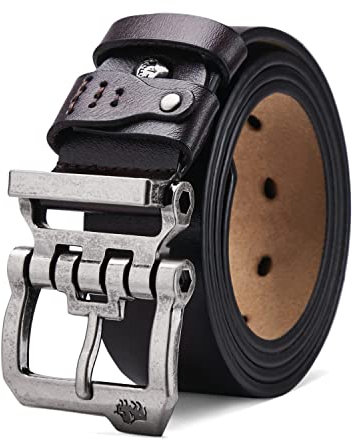 BISON DENIM Gürtel Herren,Ledergürtel Jeansgürtel Metall Retro Gürtel für Herren Kleidung 38mm Breit mit Geschenkbox