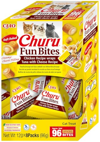 INABA Churu Fun Bites Hochwertige Proteine mit 35% Huhn & Thunfisch, Einzelzutat, Getreidefrei, Zuckerfrei Katzen Leckerlies, Keine Nebenerzeugnisse, Katzensnacks in kleinen Häppchen 96 g (1er Pack)
