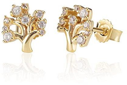 NKlaus Baum des Lebens Ohrstecker 585 Gelb Gold 14 Karat Weltenbaum Ohrringe Zirkonia 1198