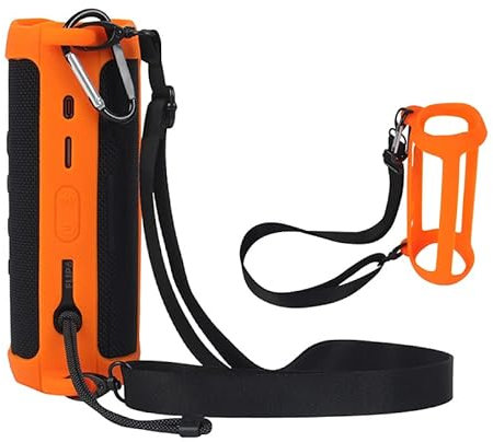 Coque en silicone compatible avec JBL Flip 6 - Enceinte Bluetooth portable étanche - Gel souple - Housse en caoutchouc étanche - Pochette de transport avec sangle (orange)