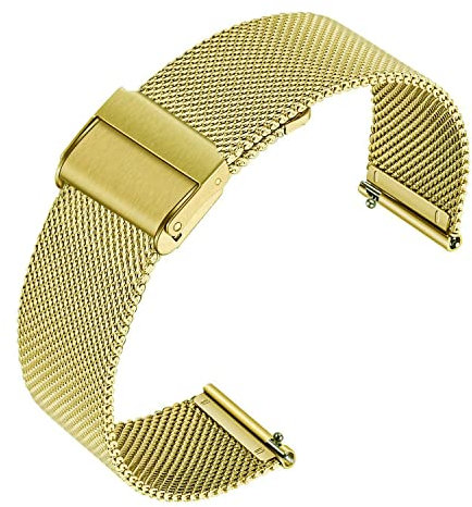 Lahviuu Metall Uhrenarmbänder, Smart Watch Herren, Edelstahl Armbänder Schnellspanner Uhrenarmband fur Herren und Damen Smartwatch und Traditionelle Uhr Doppelschnalle 20mm Gold