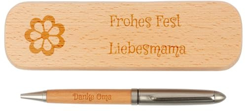 Ocadeau Holzkugelschreiber mit passender Schatulle mit Textgravur - Personalisierbare Holzkugelschreiberschatulle