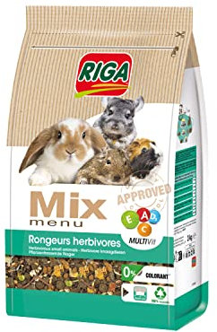 RIGA - Menu Mix pour Rongeurs Herbivores - Lapins Nains, Cochon d'Inde, Chinchillas, Dègues - Graines, Céréales Et Légumes - Riche en Vitamines Et Minéraux - sans Colorant - Sain Et Équilibré - 3KG