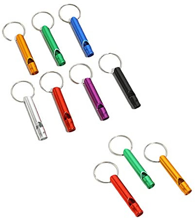 Ruiqas 10pcs Emergency Survival Whistle with Keychain Aluminum Alloy Loud Whistles with Key Ring for Camping Hiking Emergency Situations