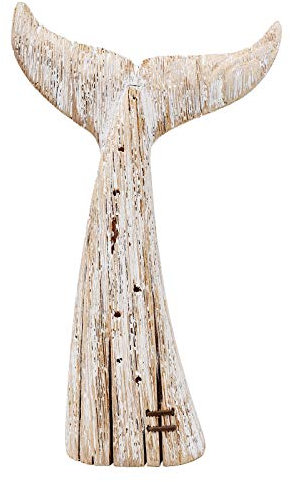 Aecipl Nautische Wohnkultur Holz Walschwanz Tischstatue dekorative rustikale Skulptur Ozean Strand Küste Thema Figur Wal Ornament Badezimmer Regal Dekoration (34,5 cm H)