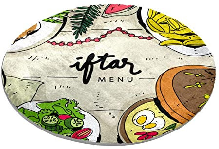 Alfombra redonda para dormitorio, sala de estar, estudio, juego Iftar Ramadhán, menú de comida en tajine tradicional