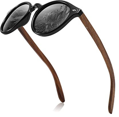 MIAROZ Lunettes de soleil en bois pour homme, pour l'extérieur : lunettes de soleil polarisées protection UV400 - pour la plage la conduite la pêche la course à pied (Gris)