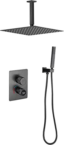 Thermostatisches Duschsystem, an der Decke montierter 10-Zoll-Regenduschkopf mit Handbrause-Set, komplettes Duscharmatur-Set für Badezimmer-Duscharmaturen, inklusive Duschventil und Verkleidungsset,