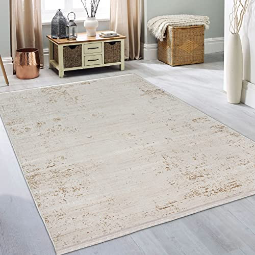 Teppich-Traum Teppich Schlafzimmer Abstrakt Modern Designer Vintage Pflegeleicht Hautsympathisch Schmutzabweisend - Gold weiß, 160 x 230 cm