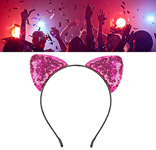 Serre-tête réversible avec oreilles de chat à paillettes - Accessoires de cheveux pour femme - Rose rouge