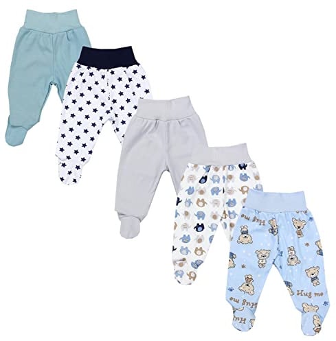 TupTam Baby Unisex Hose mit Fuß Bunte 5er Pack, Farbe: Junge 9, Größe: 50